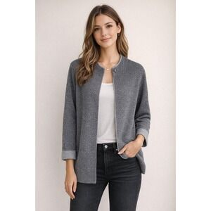 Dark Academia Herringbone Wool Jacket Gray Cashmere Blend Blazer Cardigan M